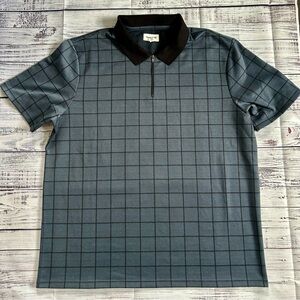 Open Edit Polo Dark Gray‎ Black Grid Design Shirt